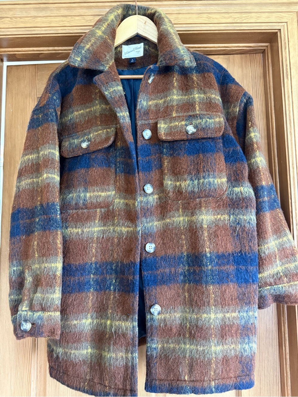 Universal Thread Brown Blue Plaid Wool-Blend Shacket